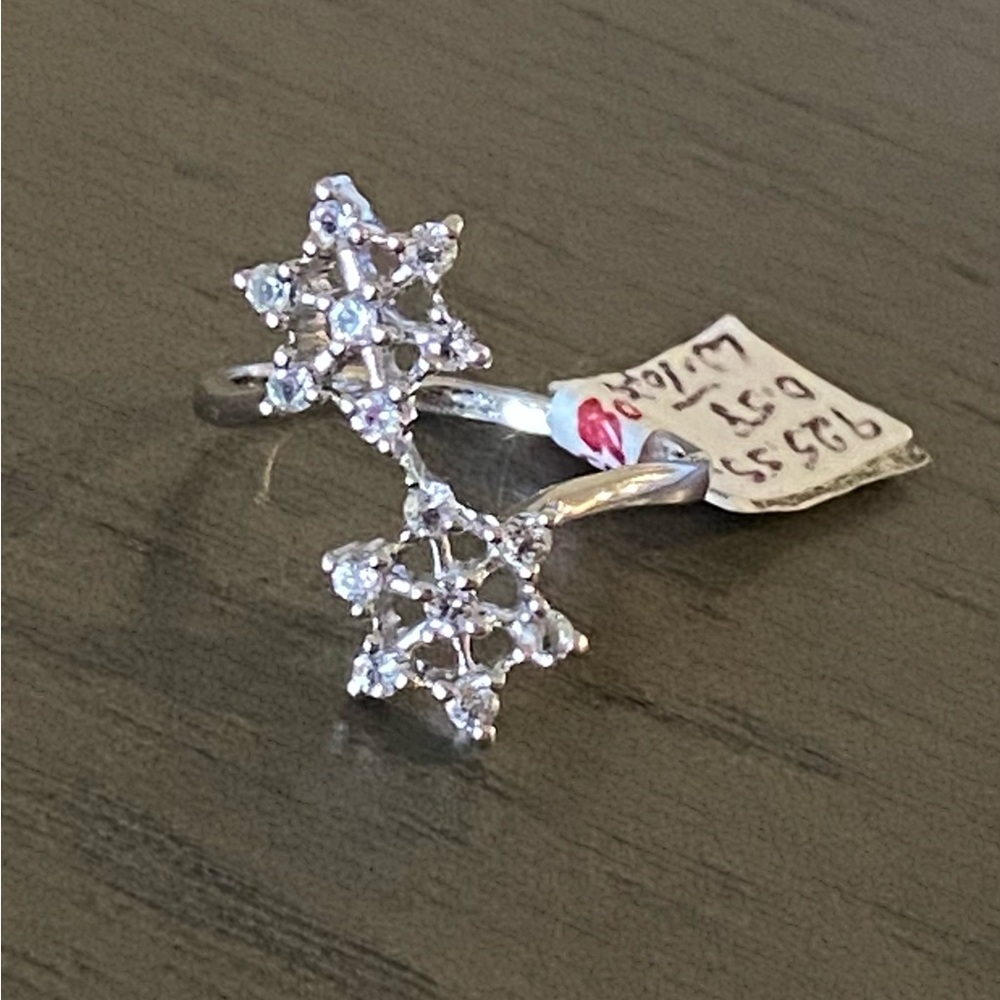 TGGC White Topaz Double Silver Star Ring 925 Sz 8